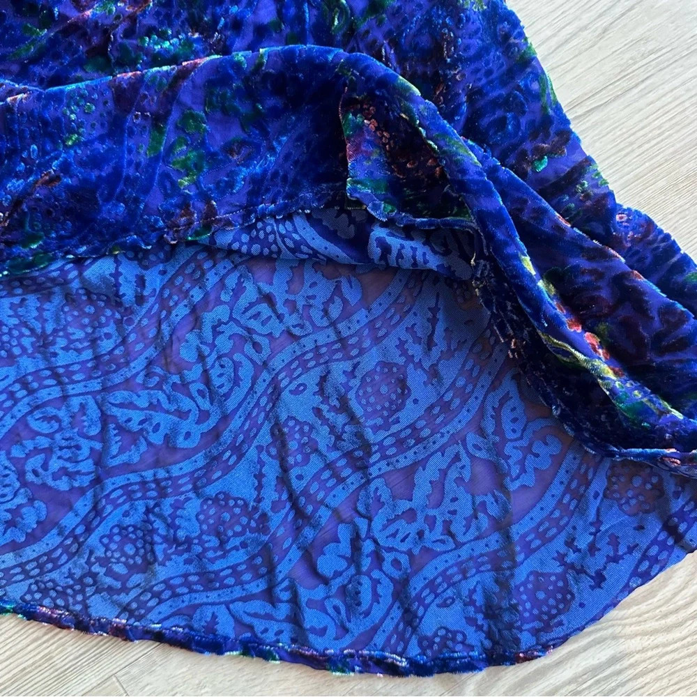 Lasoie Vintage Asymmetrical Blue Velvet patterned dress size small silk - Picture 5 of 7